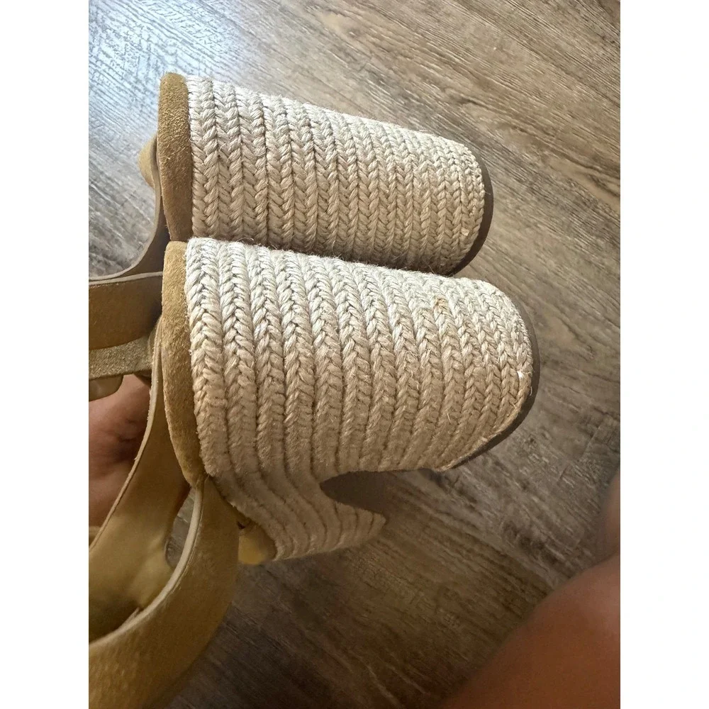 Marc Fisher Adalyn Espadrille Wedge Sandals Mustard Yellow Suede MFVOS2 Size 9M